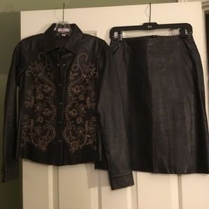 Leather jacket and skirt set